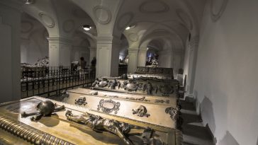 habsburger kings in vienna, austria. the bones of 145 habsburg royalty, plus urns containing the hearts or cremated remains of four others, are here.